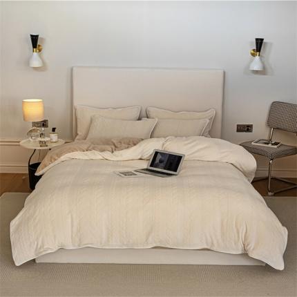 91家纺网 家纺一手货源 找家纺 (总) 棉眠 2022新款全消光立体雕花牛奶绒嵌绳款四件套