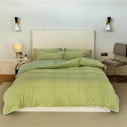 91家纺网 家纺一手货源 找家纺 (总) 棉眠 2022新款全消光立体雕花牛奶绒嵌绳款四件套