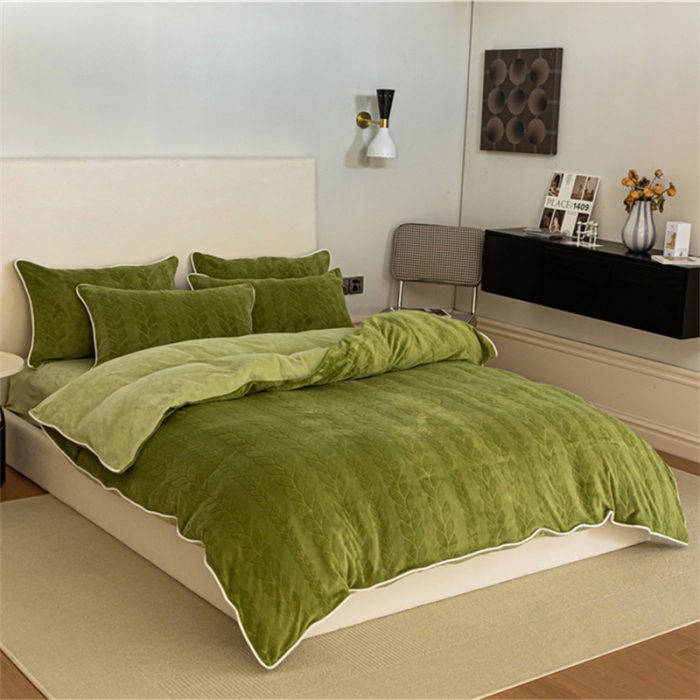 91家纺网 家纺一手货源 找家纺 (总) 棉眠 2022新款全消光立体雕花牛奶绒嵌绳款四件套