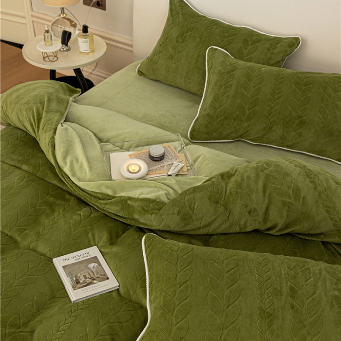 91家纺网 家纺一手货源 找家纺 (总) 棉眠 2022新款全消光立体雕花牛奶绒嵌绳款四件套