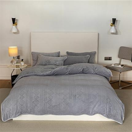 棉眠 2022新款全消光立体雕花牛奶绒嵌绳款四件套 绞花鸭蛋灰