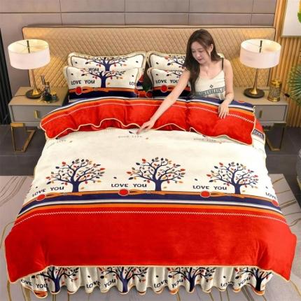 91家纺网 家纺一手货源 找家纺 韩秀2024牛奶绒金雕绒床裙款四件套8.5斤日产1万套摇钱树