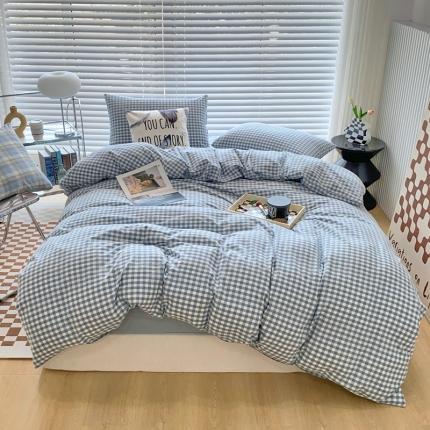91家纺网 家纺一手货源 找家纺 （总）价格下调三沁直播爆AAB版款纯棉全棉色织水洗棉简约格子式四件套（床单直角）