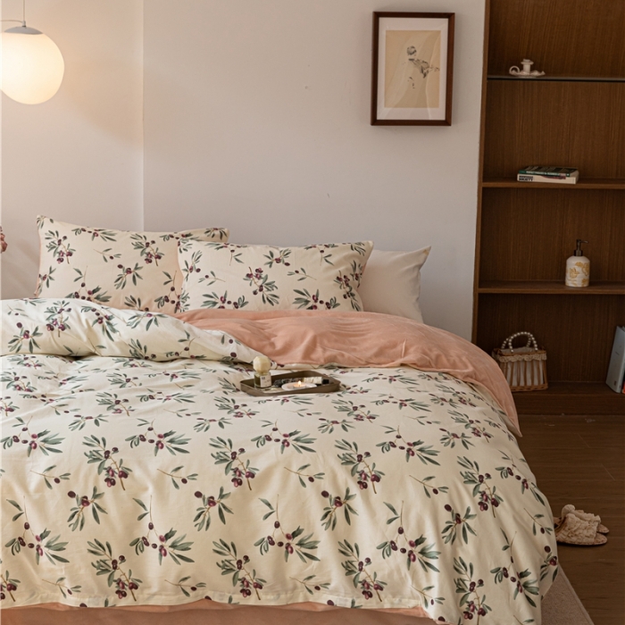 91家纺网 家纺一手货源 找家纺 棉眠 2022新款AB版棉加绒四件套 加州西梅棉加绒