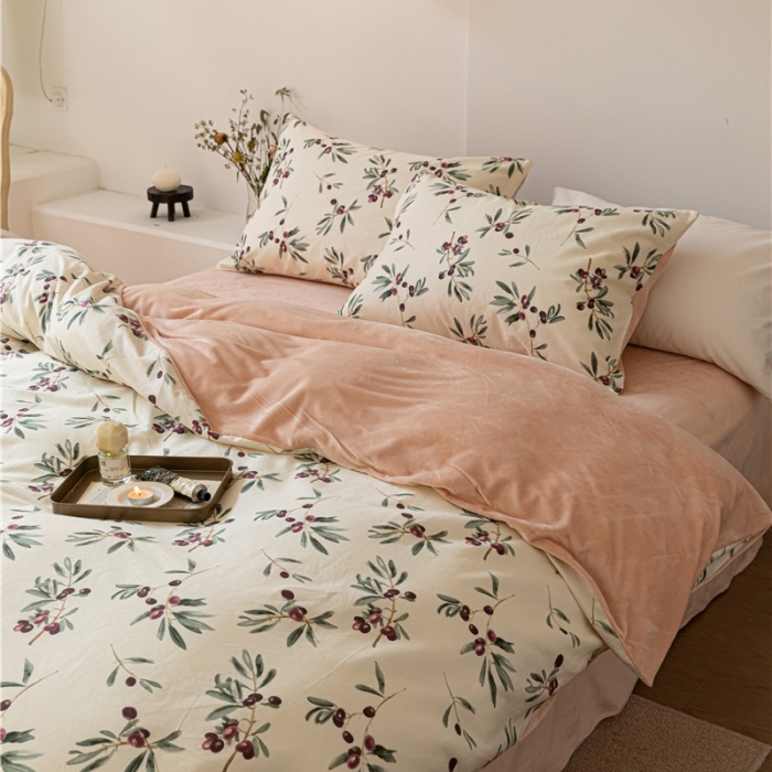 91家纺网 家纺一手货源 找家纺 棉眠 2022新款AB版棉加绒四件套 加州西梅棉加绒