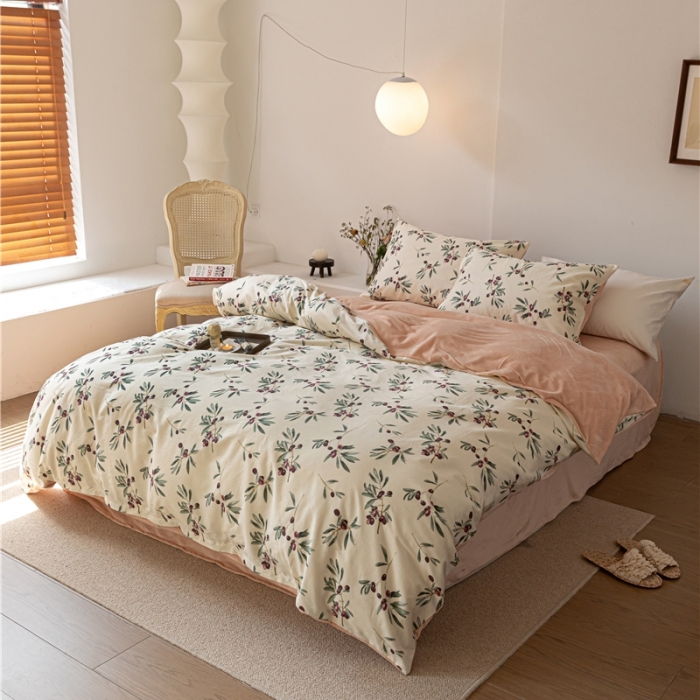 91家纺网 家纺一手货源 找家纺 棉眠 2022新款AB版棉加绒四件套 加州西梅棉加绒