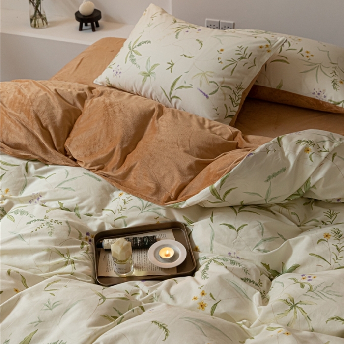 91家纺网 家纺一手货源 找家纺 棉眠 2022新款AB版棉加绒四件套 绿町棉加绒