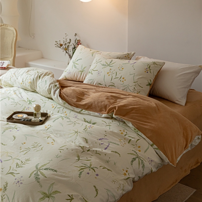 91家纺网 家纺一手货源 找家纺 棉眠 2022新款AB版棉加绒四件套 绿町棉加绒