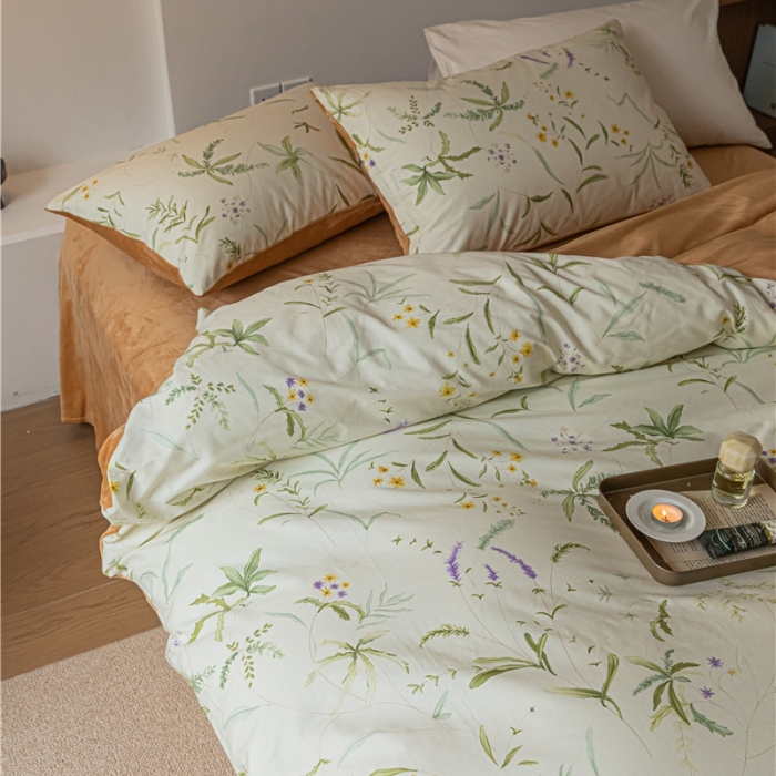 91家纺网 家纺一手货源 找家纺 棉眠 2022新款AB版棉加绒四件套 绿町棉加绒