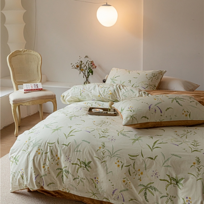 91家纺网 家纺一手货源 找家纺 棉眠 2022新款AB版棉加绒四件套 绿町棉加绒