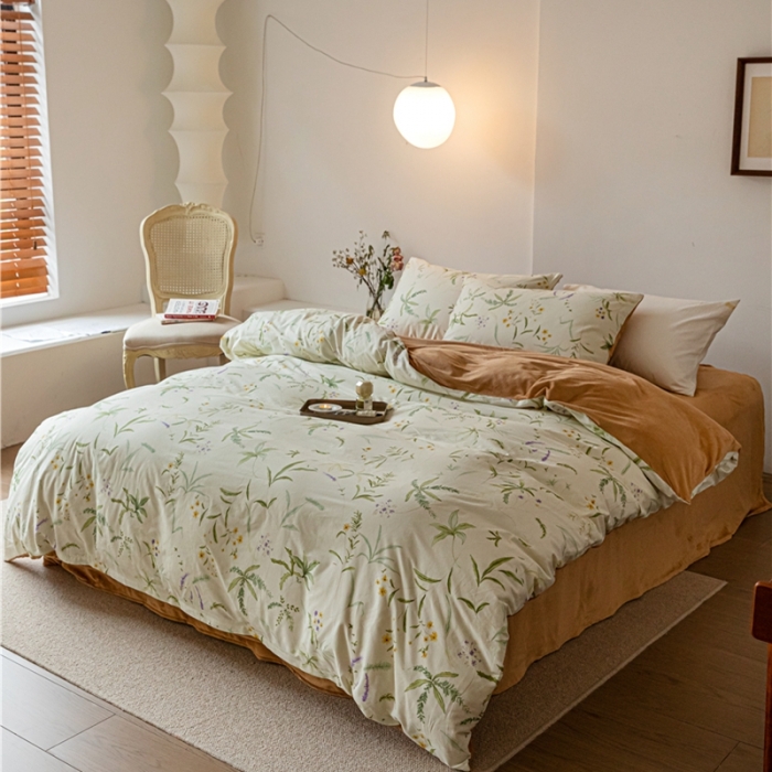 91家纺网 家纺一手货源 找家纺 棉眠 2022新款AB版棉加绒四件套 绿町棉加绒