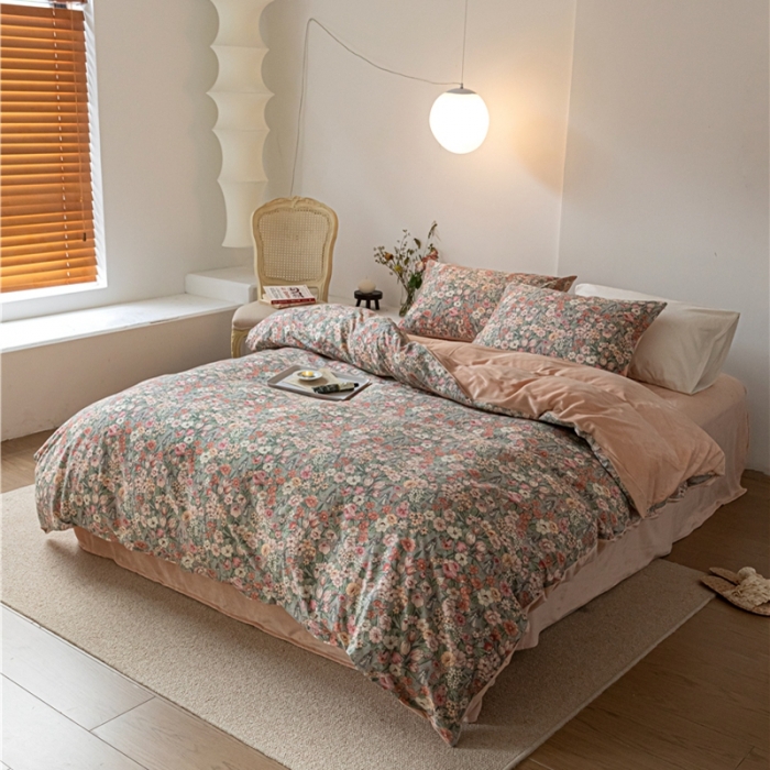 91家纺网 家纺一手货源 找家纺 棉眠 2022新款AB版棉加绒四件套 秋之舞棉加绒