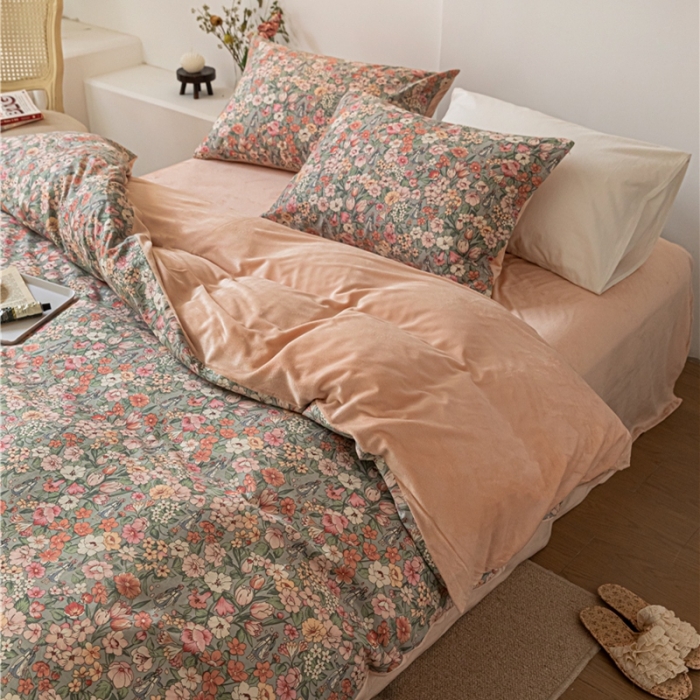 91家纺网 家纺一手货源 找家纺 棉眠 2022新款AB版棉加绒四件套 秋之舞棉加绒