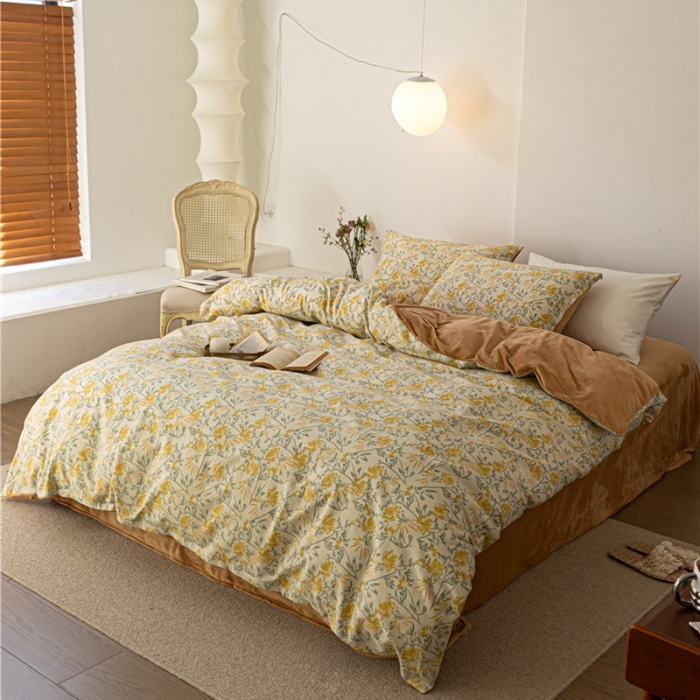 91家纺网 家纺一手货源 找家纺 棉眠 2022新款AB版棉加绒四件套 向往烟火棉加绒