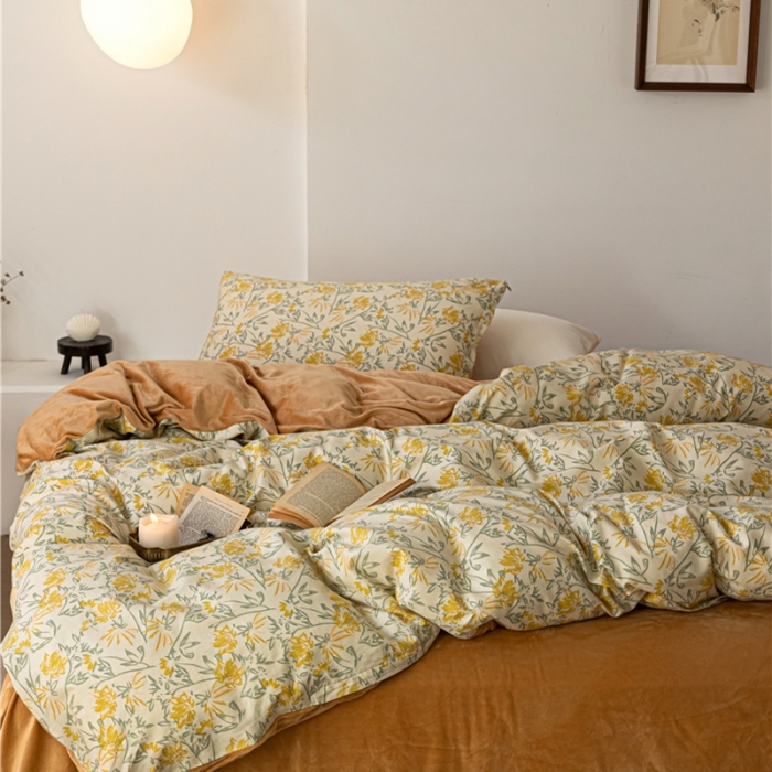 91家纺网 家纺一手货源 找家纺 棉眠 2022新款AB版棉加绒四件套 向往烟火棉加绒