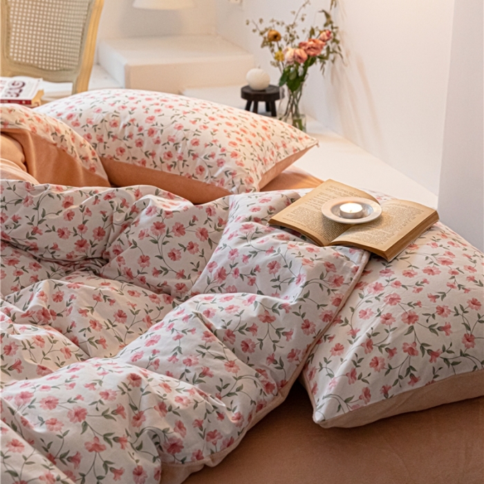 91家纺网 家纺一手货源 找家纺 棉眠 2022新款AB版棉加绒四件套 樱花雨棉加绒