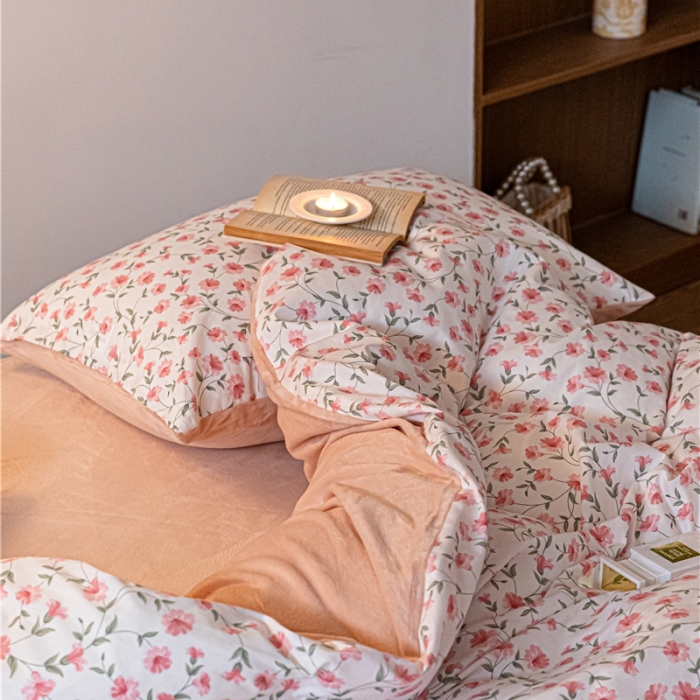 91家纺网 家纺一手货源 找家纺 棉眠 2022新款AB版棉加绒四件套 樱花雨棉加绒