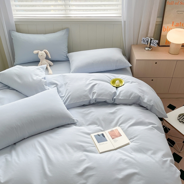 91家纺网 家纺一手货源 找家纺 蓝邻 2023新款全棉磨毛四件套 水云蓝