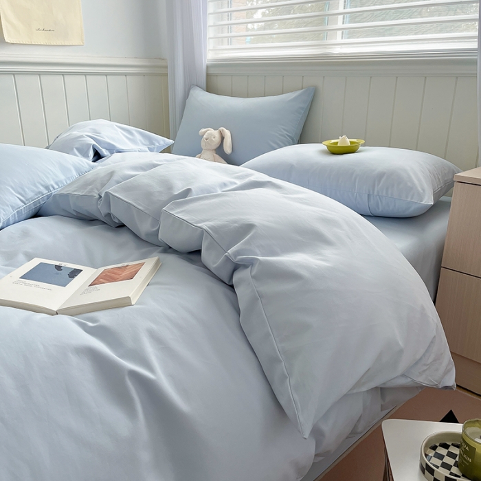 91家纺网 家纺一手货源 找家纺 蓝邻 2023新款全棉磨毛四件套 水云蓝