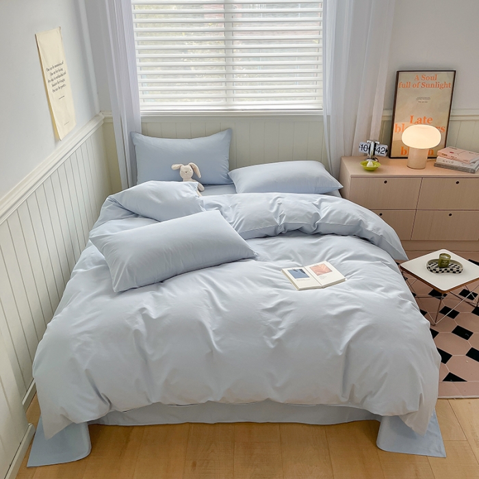 91家纺网 家纺一手货源 找家纺 蓝邻 2023新款全棉磨毛单品被套 水云蓝