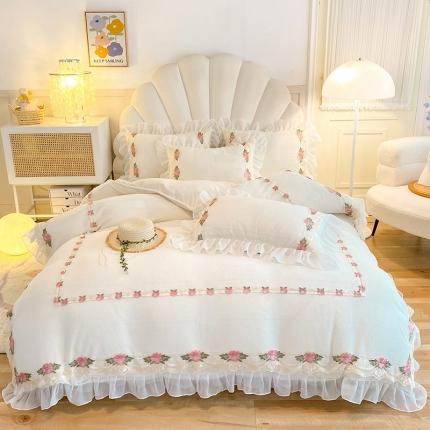 91家纺网 家纺一手货源 找家纺 （总）芭比蔓 2024新款牛奶绒蕾丝四件套-玛丽公主系列