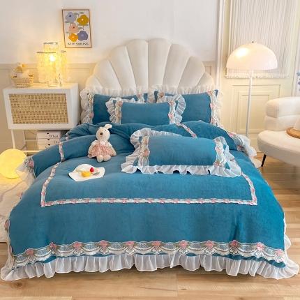 91家纺网 家纺一手货源 找家纺 （总）芭比蔓 2024新款牛奶绒蕾丝四件套-玛丽公主系列