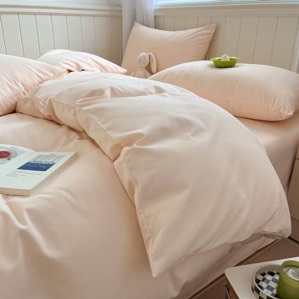 91家纺网 家纺一手货源 找家纺 蓝邻 2023新款全棉磨毛四件套 白桃麻薯