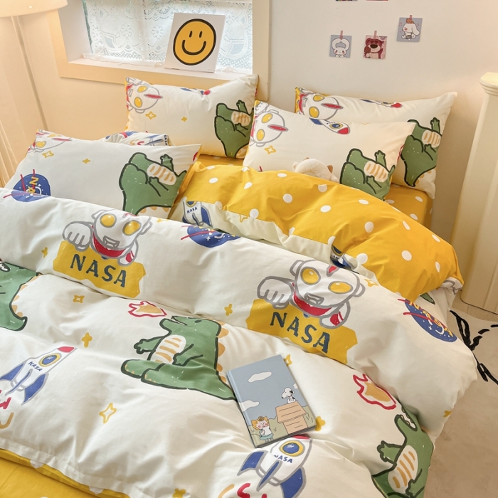 91家纺网 家纺一手货源 找家纺 金丝鸟 2022秋冬新品全棉四件套 打怪兽