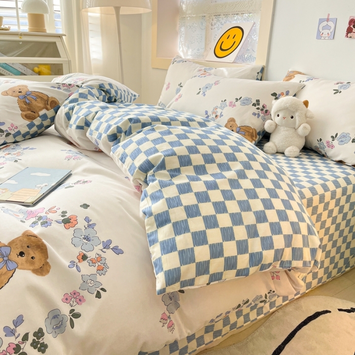 91家纺网 家纺一手货源 找家纺 金丝鸟 2022秋冬新品全棉四件套 花环熊