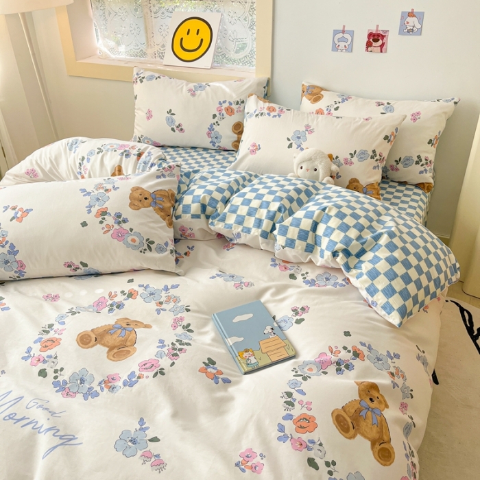 91家纺网 家纺一手货源 找家纺 金丝鸟 2022秋冬新品全棉四件套 花环熊