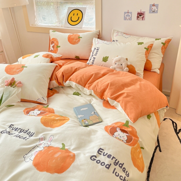 91家纺网 家纺一手货源 找家纺 金丝鸟 2022秋冬新品全棉四件套 南瓜兔兔