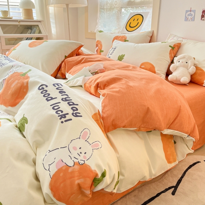 91家纺网 家纺一手货源 找家纺 金丝鸟 2022秋冬新品全棉四件套 南瓜兔兔