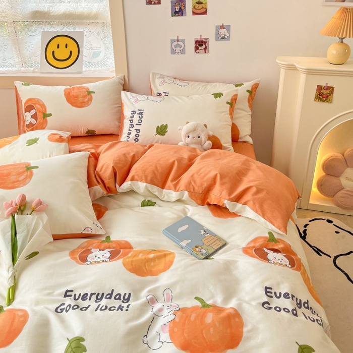 91家纺网 家纺一手货源 找家纺 金丝鸟 2022秋冬新品全棉四件套 南瓜兔兔