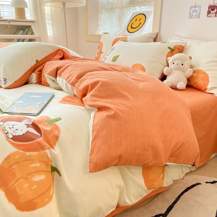 91家纺网 家纺一手货源 找家纺 金丝鸟 2022秋冬新品全棉四件套 南瓜兔兔