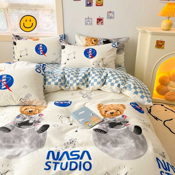 91家纺网 家纺一手货源 找家纺 金丝鸟 2022秋冬新品全棉四件套 太空熊