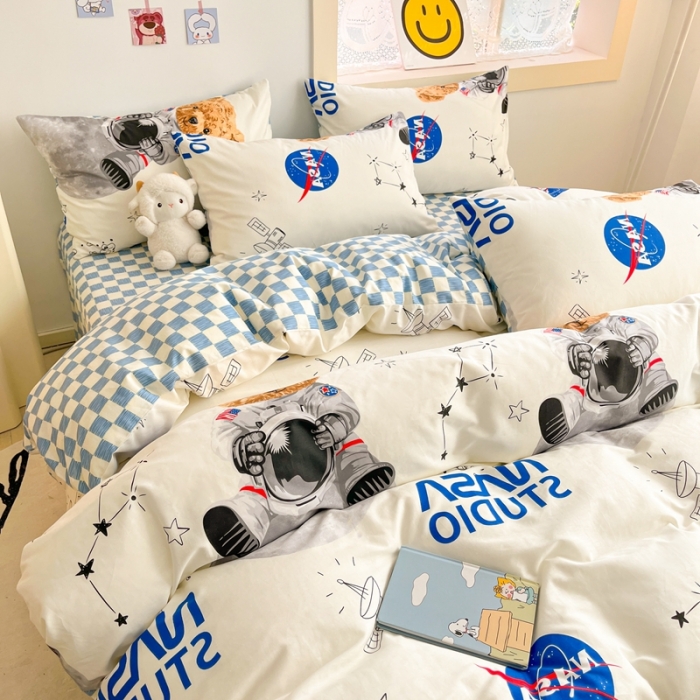 91家纺网 家纺一手货源 找家纺 金丝鸟 2022秋冬新品全棉四件套 太空熊