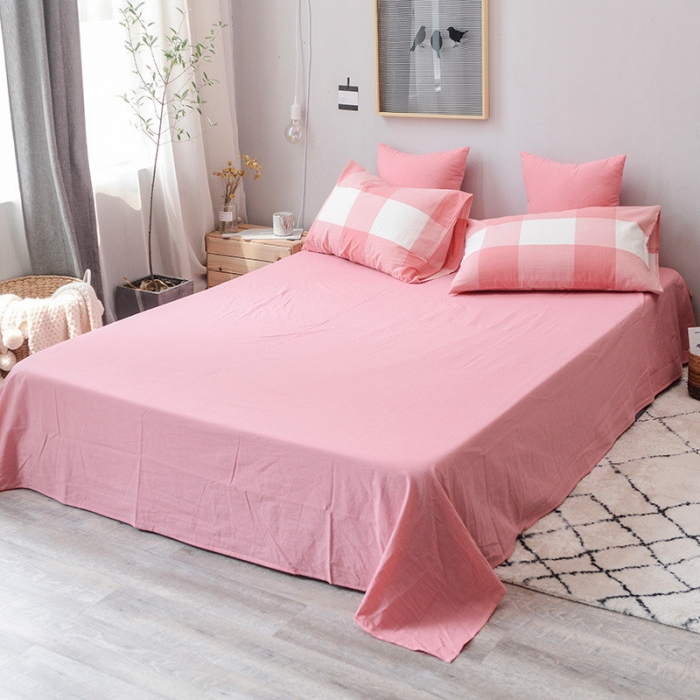 91家纺网 家纺一手货源 找家纺 柠萌家居 2022新款A类全棉色织水洗棉单被套 粉红大格