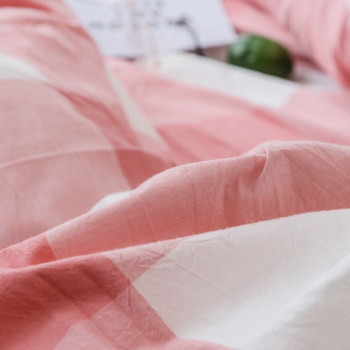 91家纺网 家纺一手货源 找家纺 柠萌家居 2022新款A类全棉色织水洗棉单被套 粉红大格