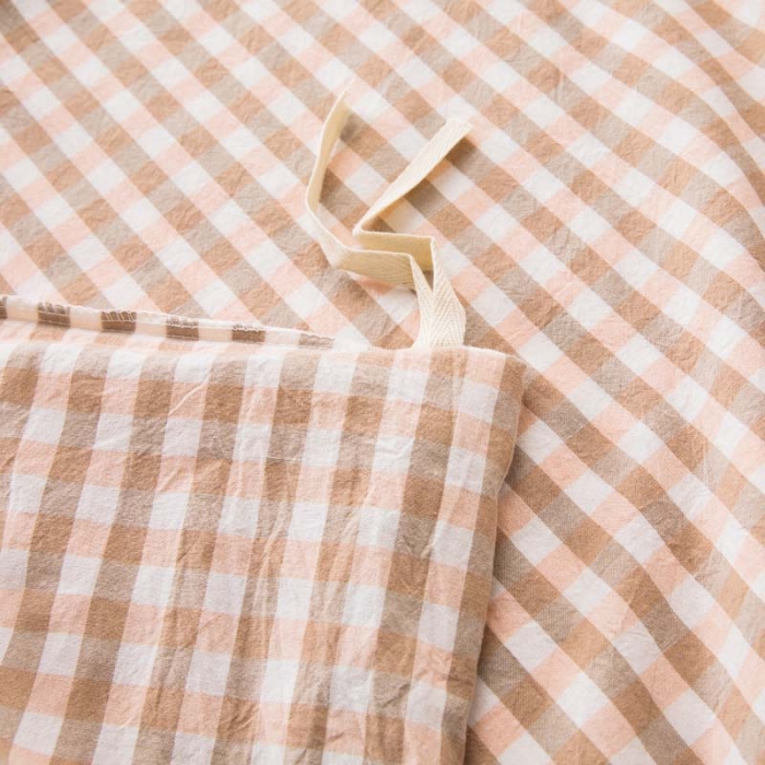 91家纺网 家纺一手货源 找家纺 柠萌家居 2022新款A类全棉色织水洗棉单被套 蜜粉小格