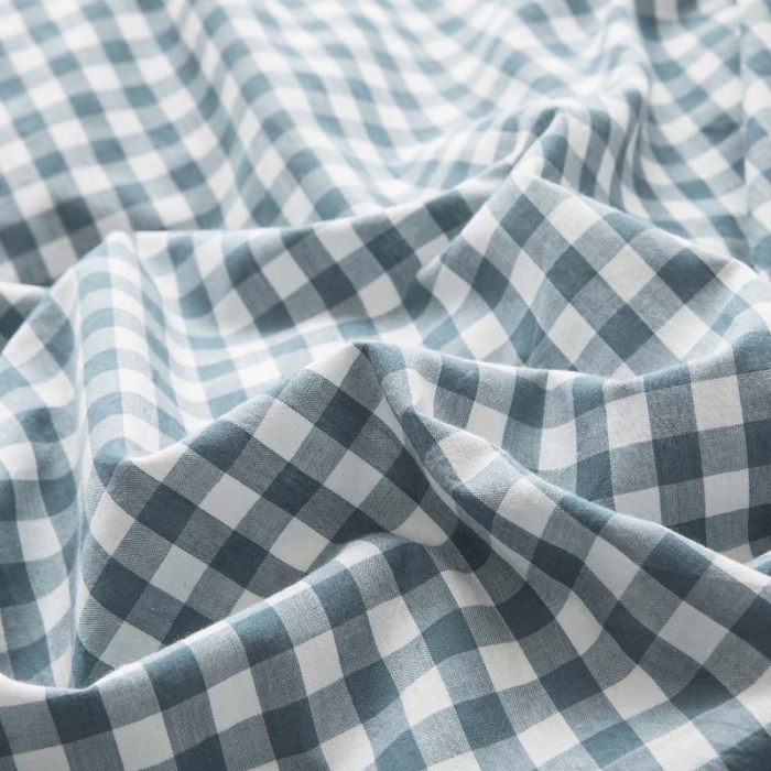 91家纺网 家纺一手货源 找家纺 柠萌家居 2022新款A类全棉色织水洗棉单被套 浅蓝小格