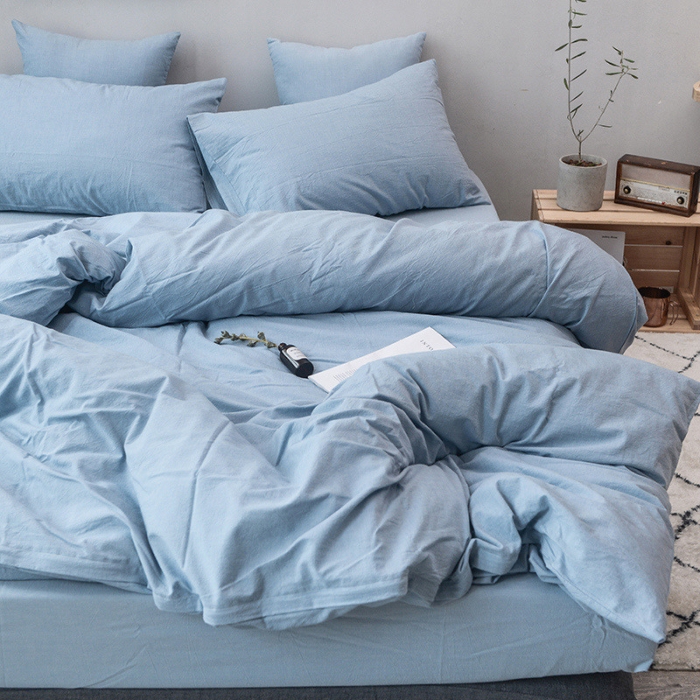 91家纺网 家纺一手货源 找家纺 柠萌家居 2022新款A类全棉色织水洗棉单被套 浅水蓝