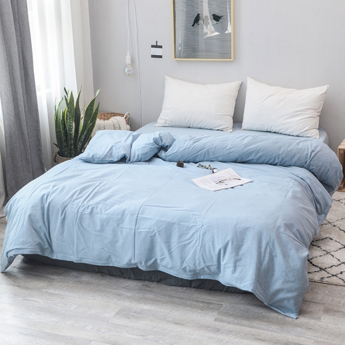 91家纺网 家纺一手货源 找家纺 柠萌家居 2022新款A类全棉色织水洗棉单被套 浅水蓝