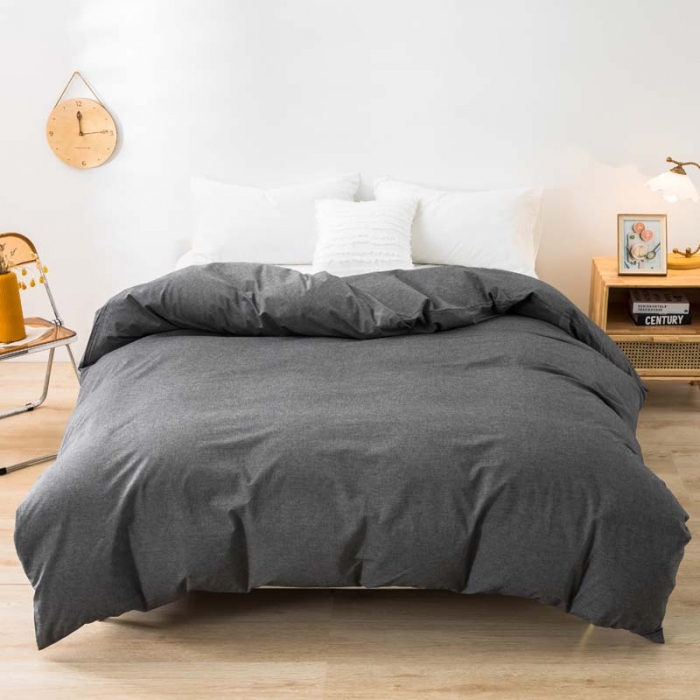 91家纺网 家纺一手货源 找家纺 柠萌家居 2022新款A类全棉色织水洗棉单被套 深灰