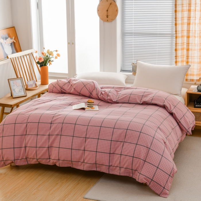 91家纺网 家纺一手货源 找家纺 柠萌家居 2022新款A类全棉色织水洗棉单被套 瓦尔粉