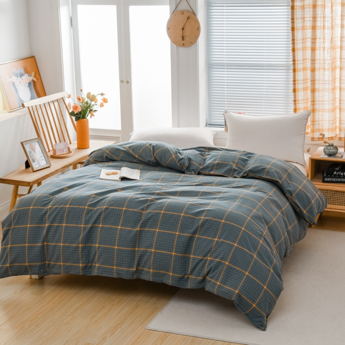 91家纺网 家纺一手货源 找家纺 柠萌家居 2022新款A类全棉色织水洗棉单被套 瓦尔灰