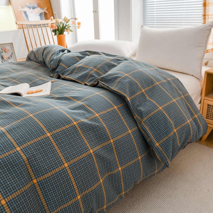 91家纺网 家纺一手货源 找家纺 柠萌家居 2022新款A类全棉色织水洗棉单被套 瓦尔灰