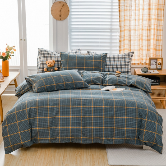 91家纺网 家纺一手货源 找家纺 柠萌家居 2022新款A类全棉色织水洗棉单被套 瓦尔灰