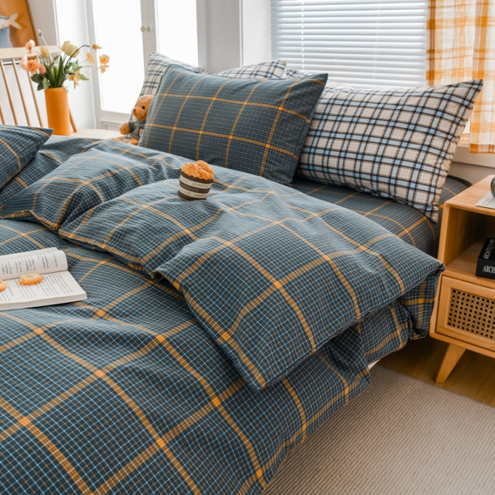 91家纺网 家纺一手货源 找家纺 柠萌家居 2022新款A类全棉色织水洗棉单被套 瓦尔灰