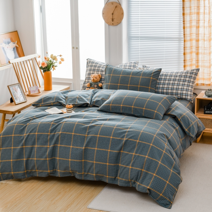 91家纺网 家纺一手货源 找家纺 柠萌家居 2022新款A类全棉色织水洗棉单被套 瓦尔灰