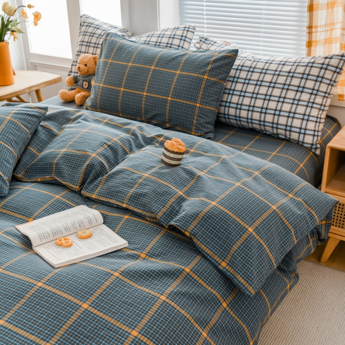 91家纺网 家纺一手货源 找家纺 柠萌家居 2022新款A类全棉色织水洗棉单被套 瓦尔灰